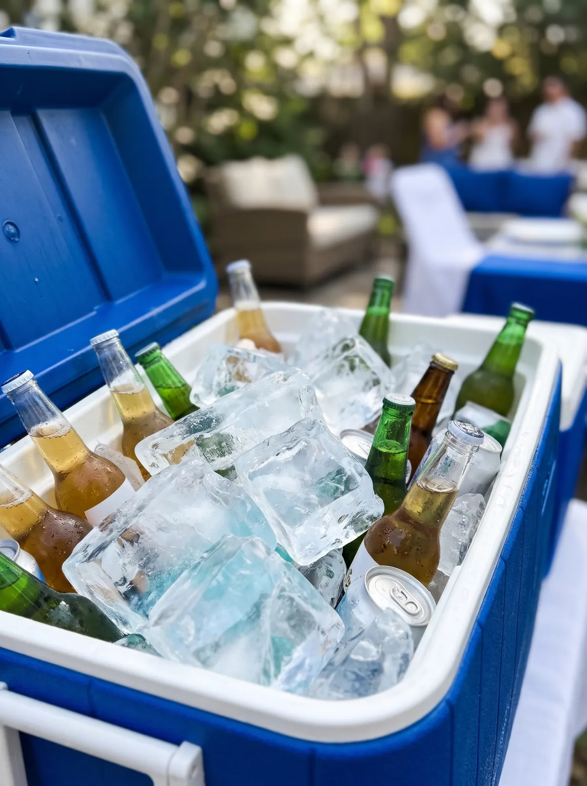 Block ice in a cooler of drinks